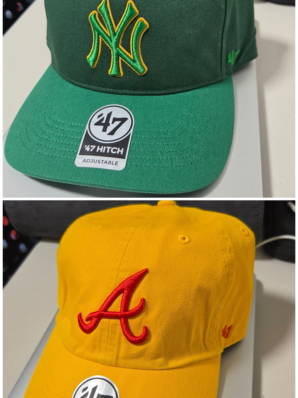 New 47 Mens MLB Cap- Green & Yellow with Contrasting Embroidery